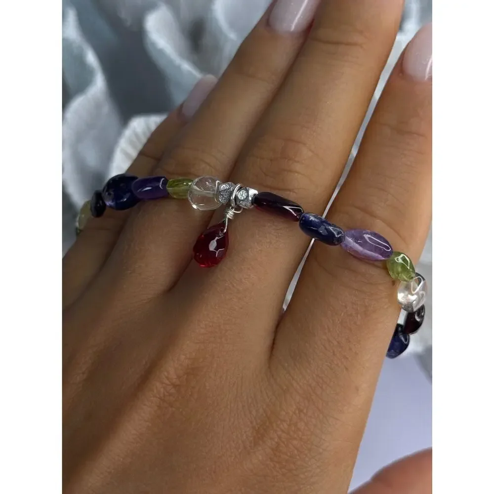 925 Sterling Silver Multi Color Gemstones Bracelet Length 7.5
